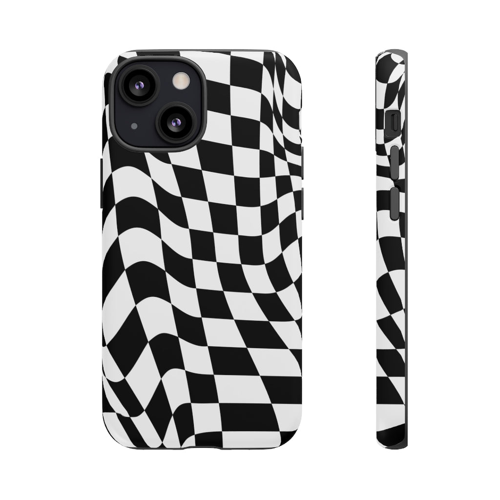 Old School Checkered Retro Groovy Vibe Wavy Checkerboard Phone Case
