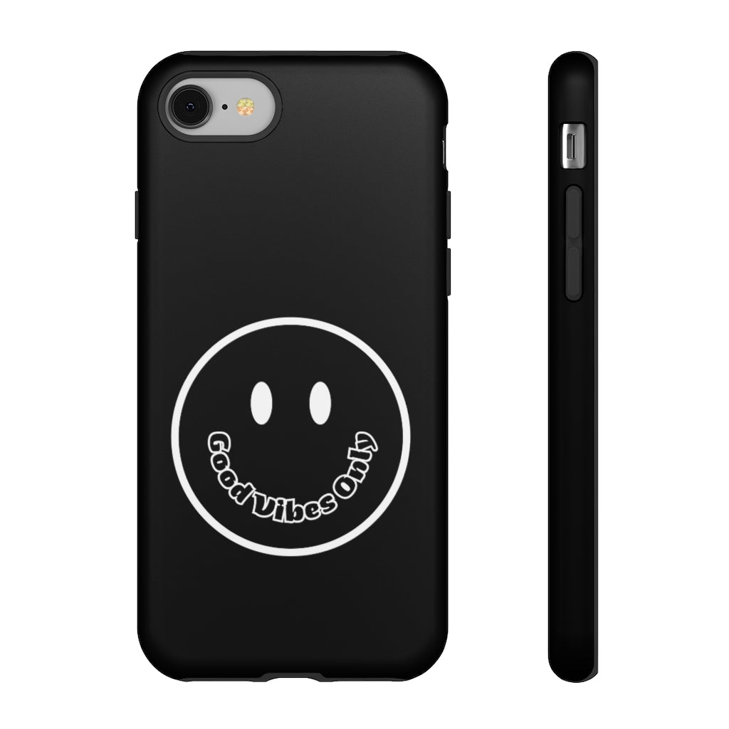 Smiley Happy Face Good Vibes Only Message Printed Phone Case / Black Case
