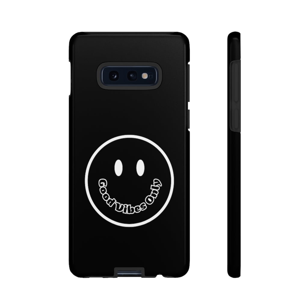 Smiley Happy Face Good Vibes Only Message Printed Phone Case / Black Case