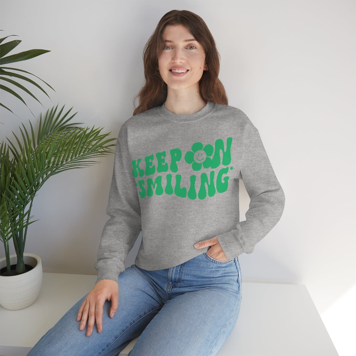 Keep On Smiling Sweatshirt / Unisex Heavy Blend™ Crewneck Sweatshirt / Green