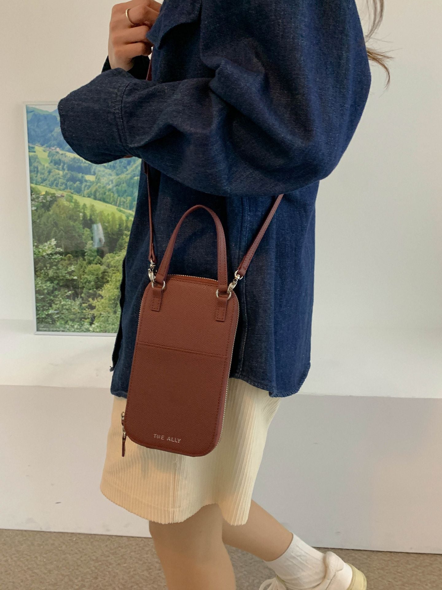 Genuine Leather Cross Cellphone Mini Wallet Bag