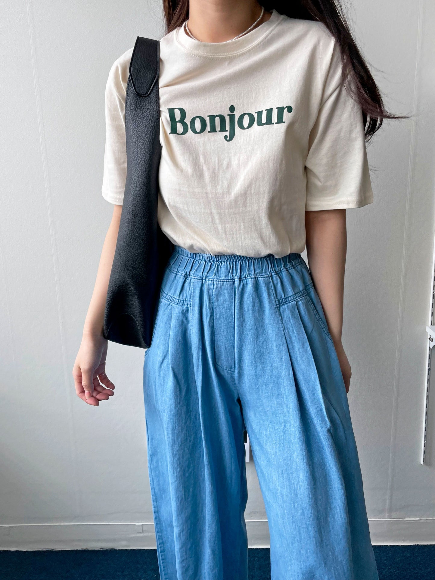 Bonjour Print Short sleeve Cotton T-shirts