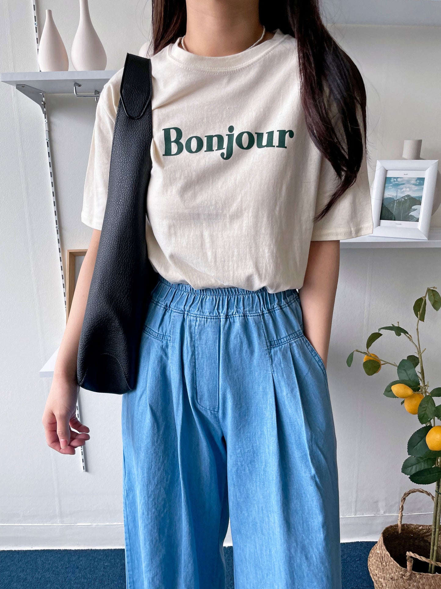 Bonjour Print Short sleeve Cotton T-shirts