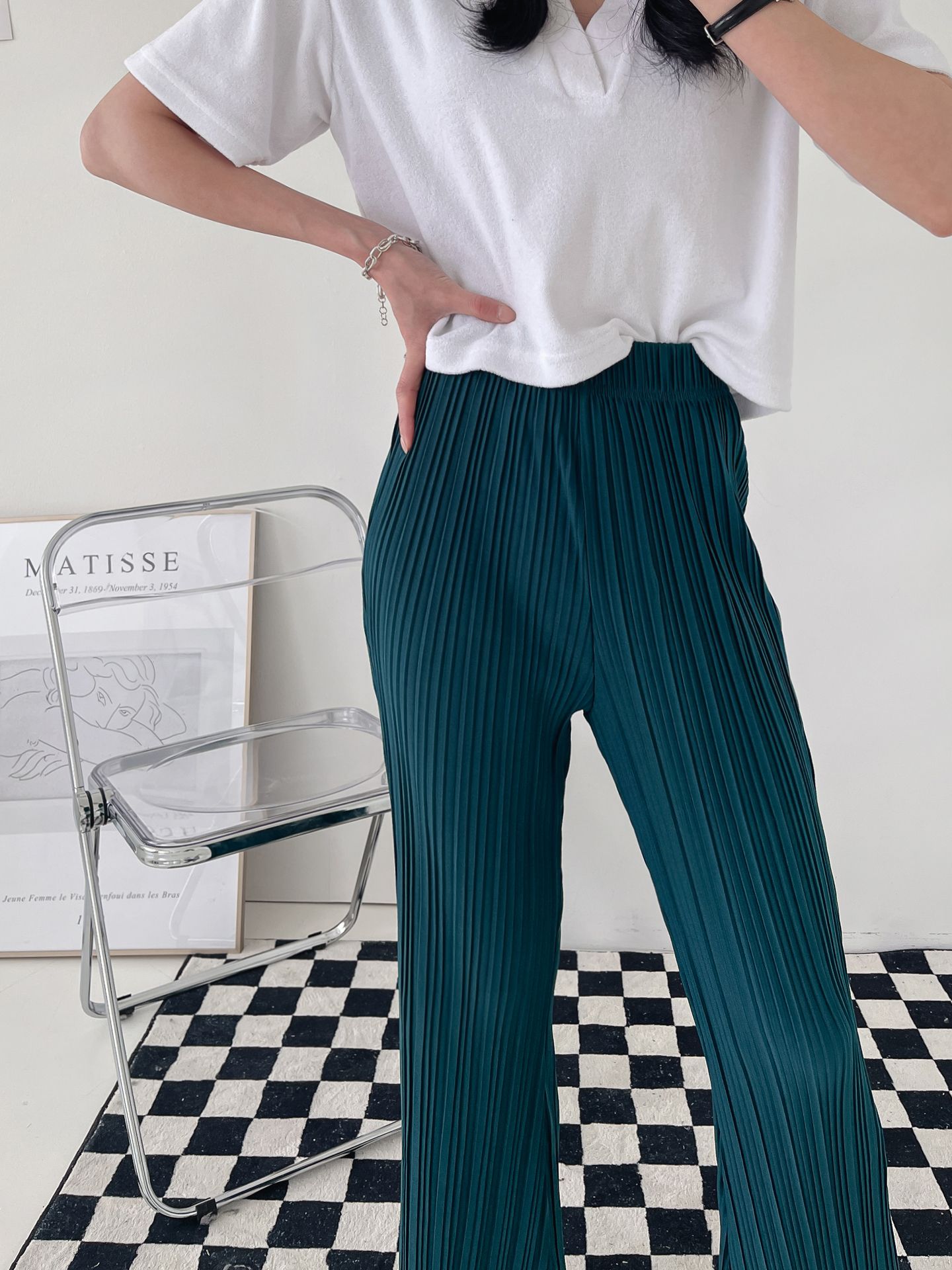 High Waist Flared Pleated Pants