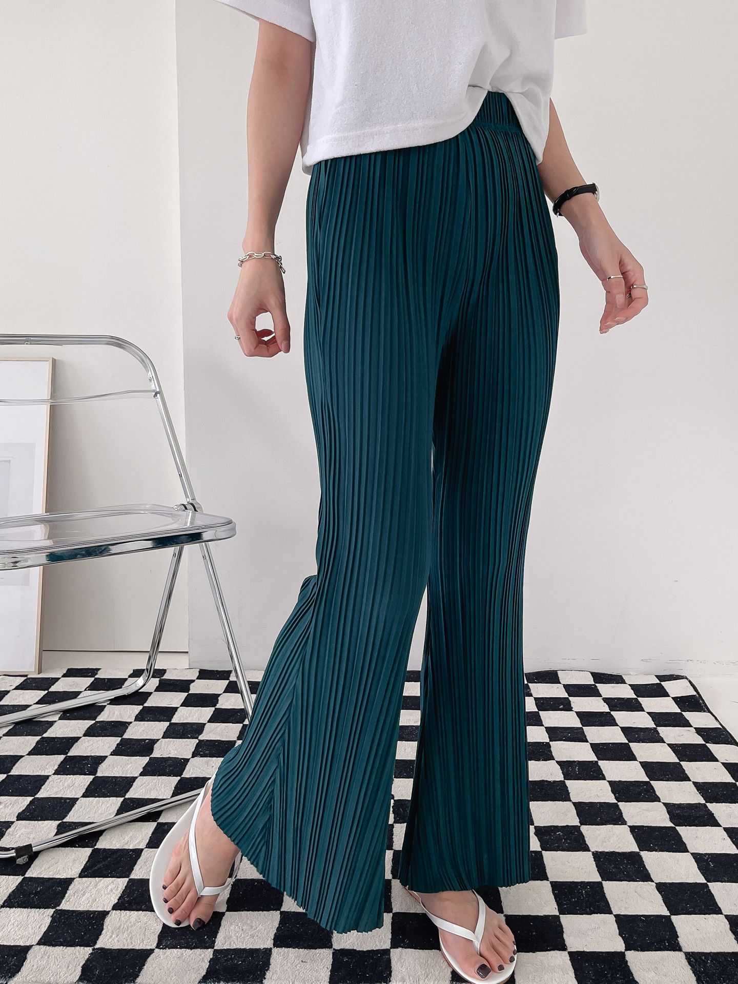 High Waist Flared Pleated Pants