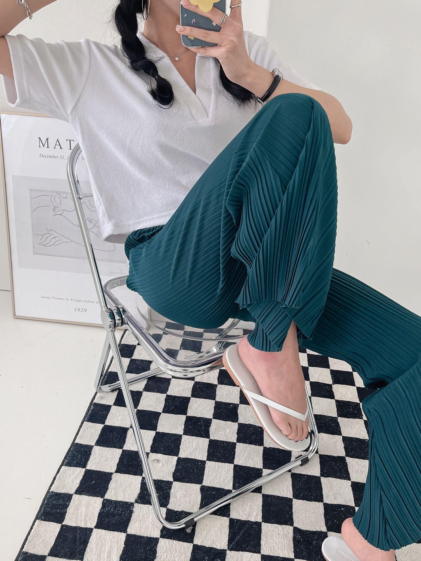 High Waist Flared Pleated Pants