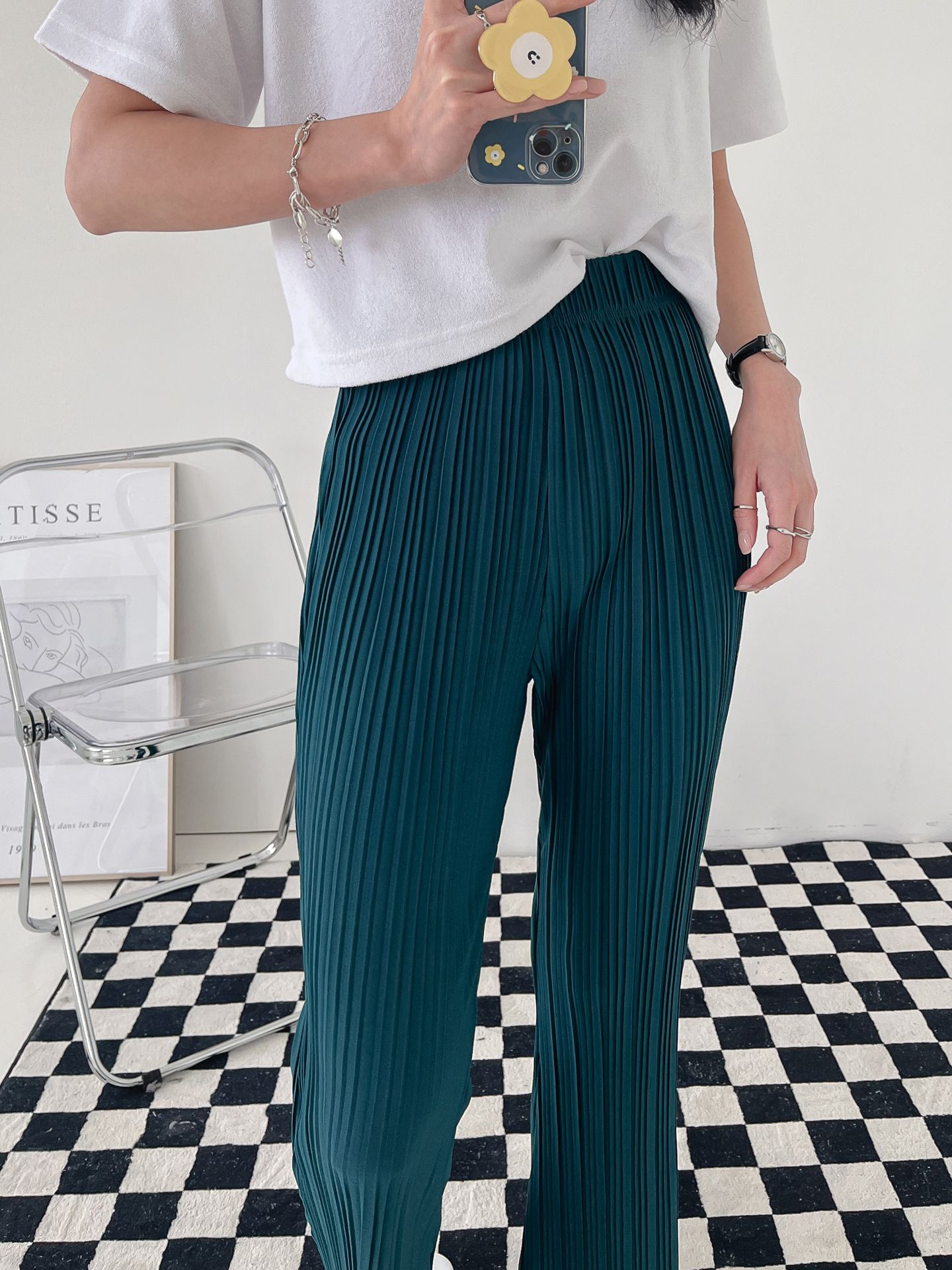 High Waist Flared Pleated Pants