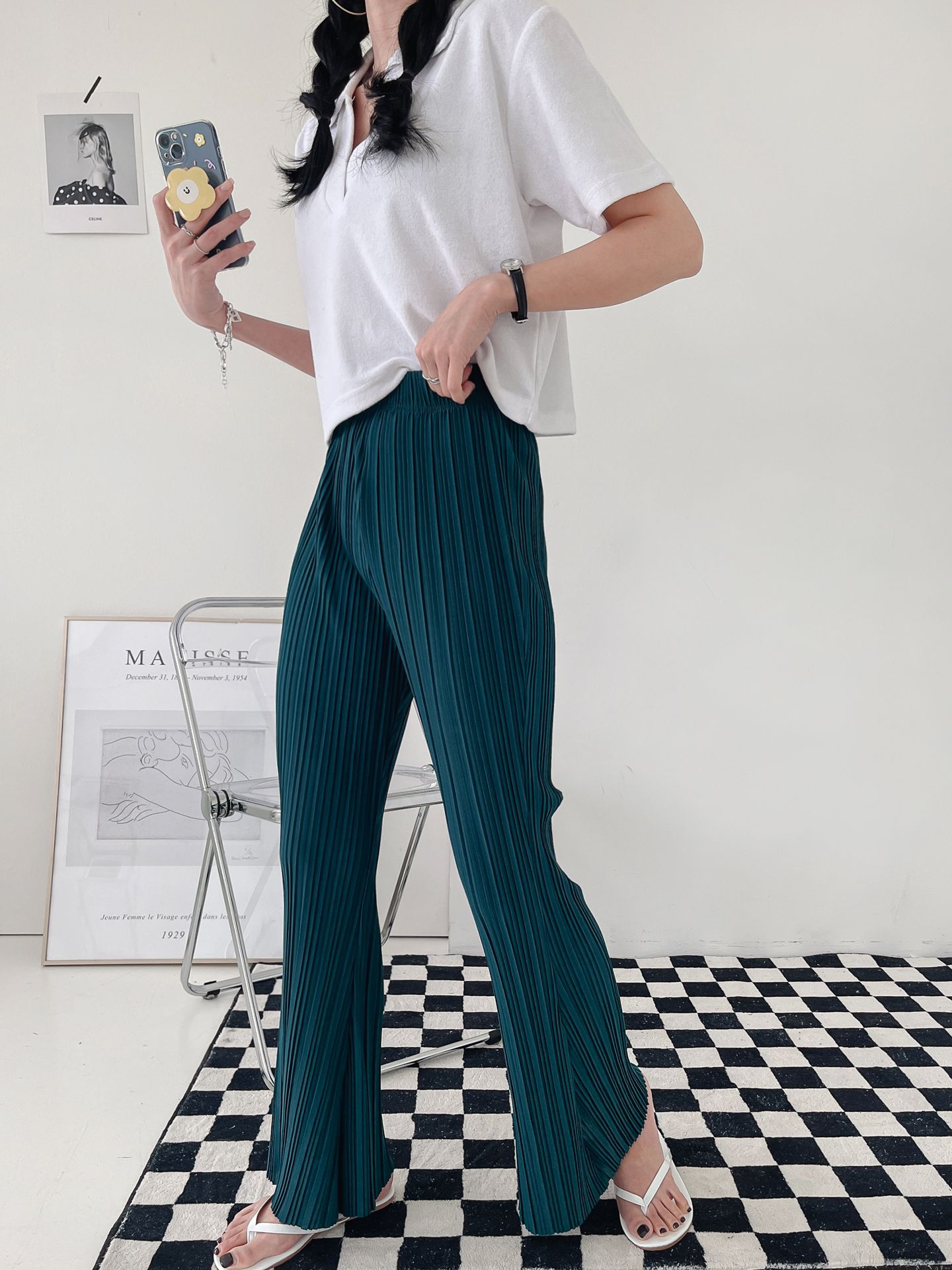 High Waist Flared Pleated Pants