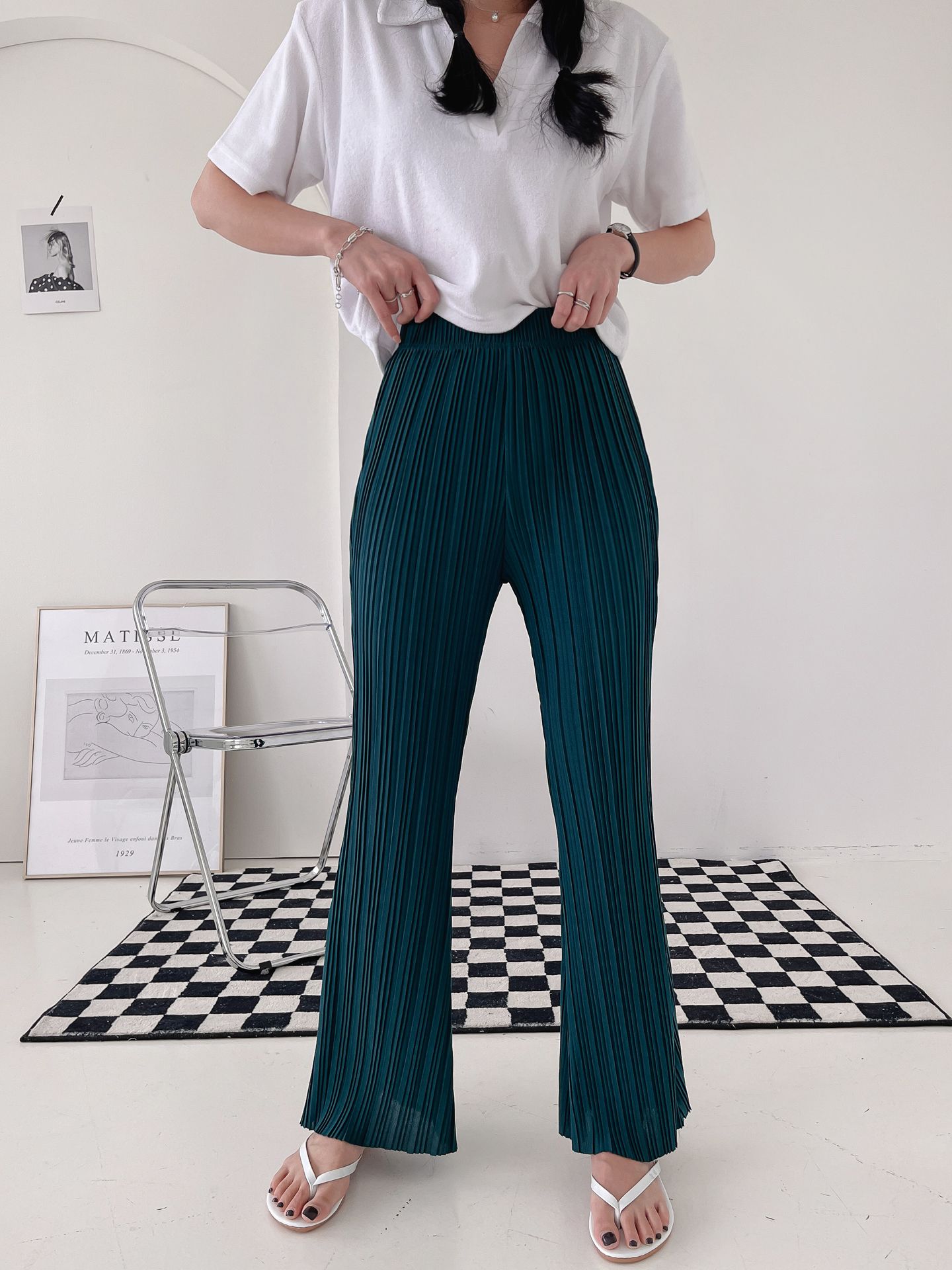 High Waist Flared Pleated Pants