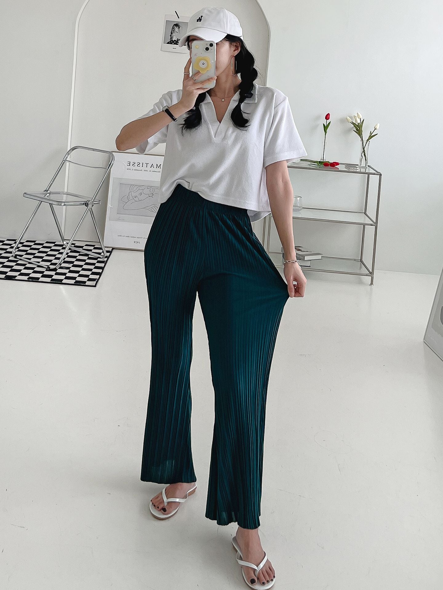 High Waist Flared Pleated Pants
