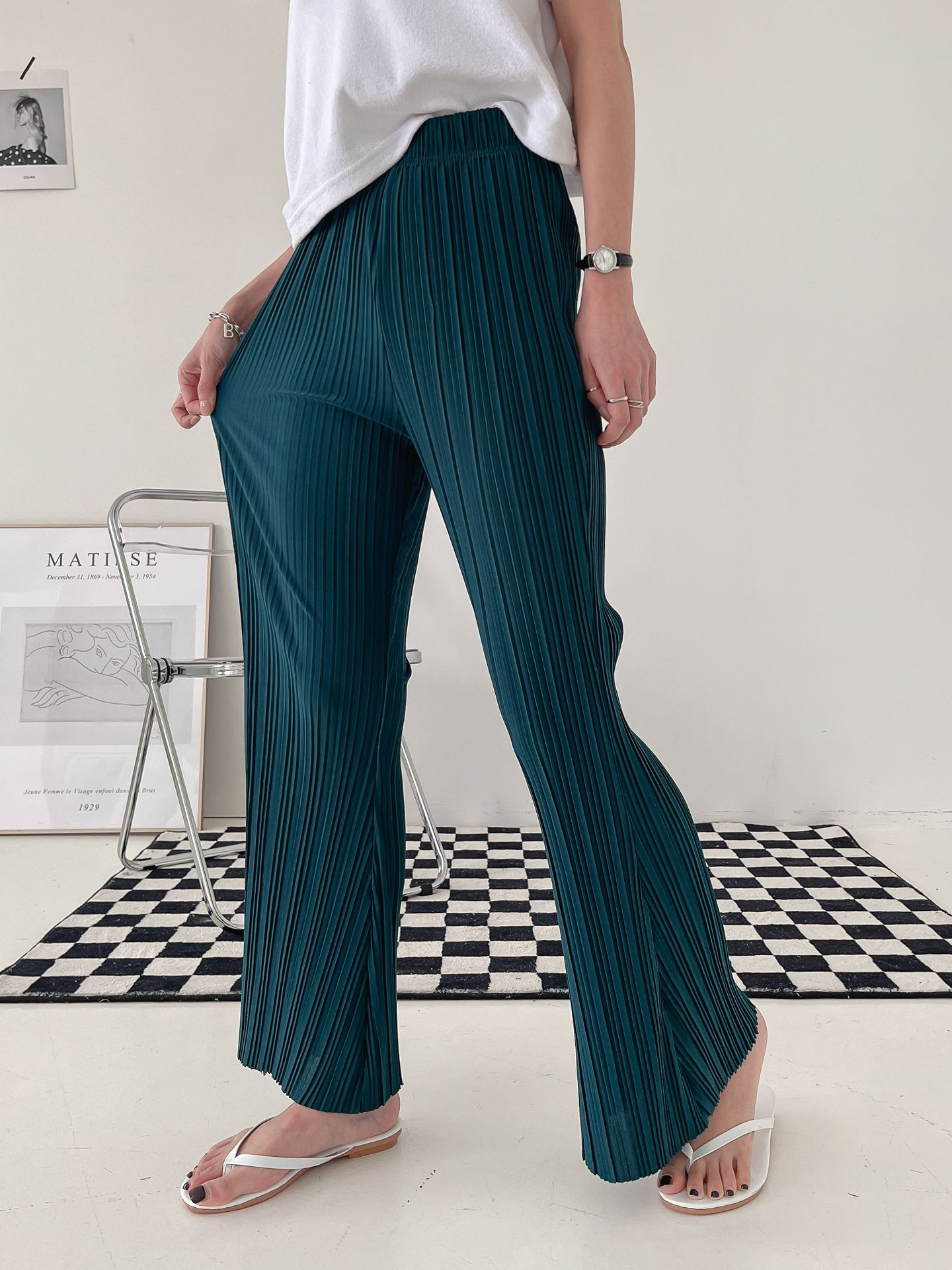 High Waist Flared Pleated Pants