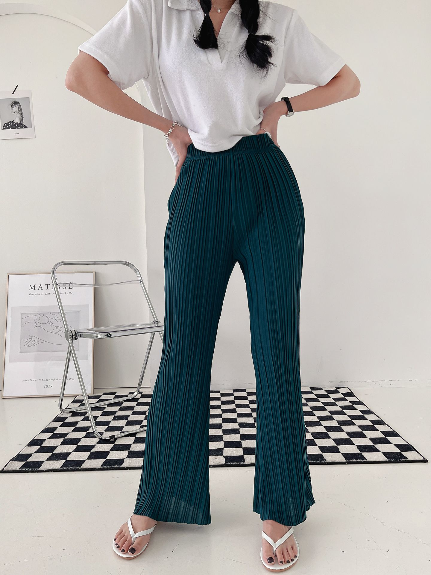 High Waist Flared Pleated Pants