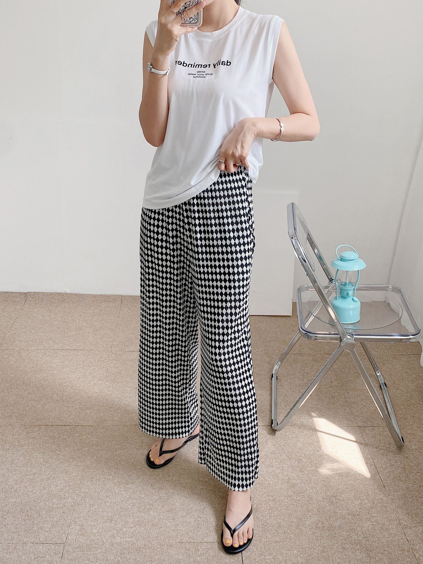 Diamond Plaid High Waist Wide Pants