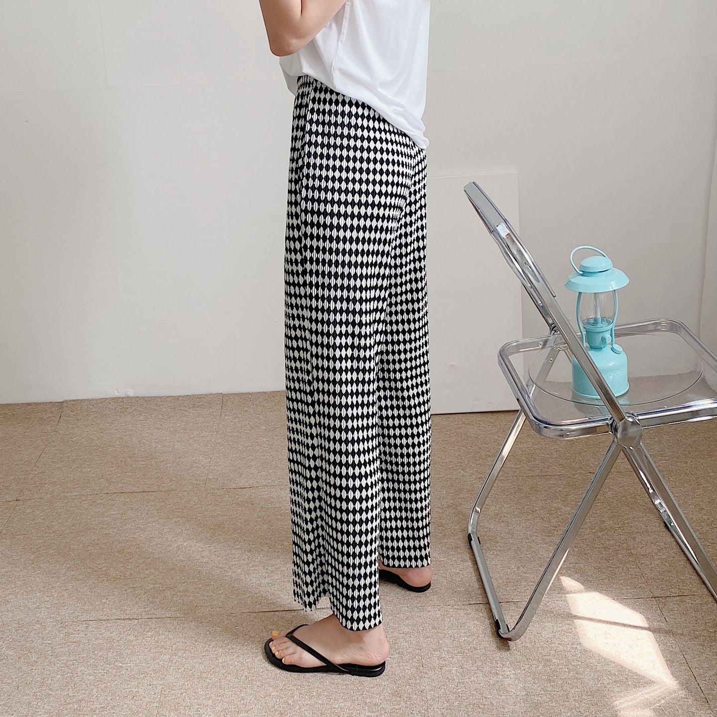 Diamond Plaid High Waist Wide Pants