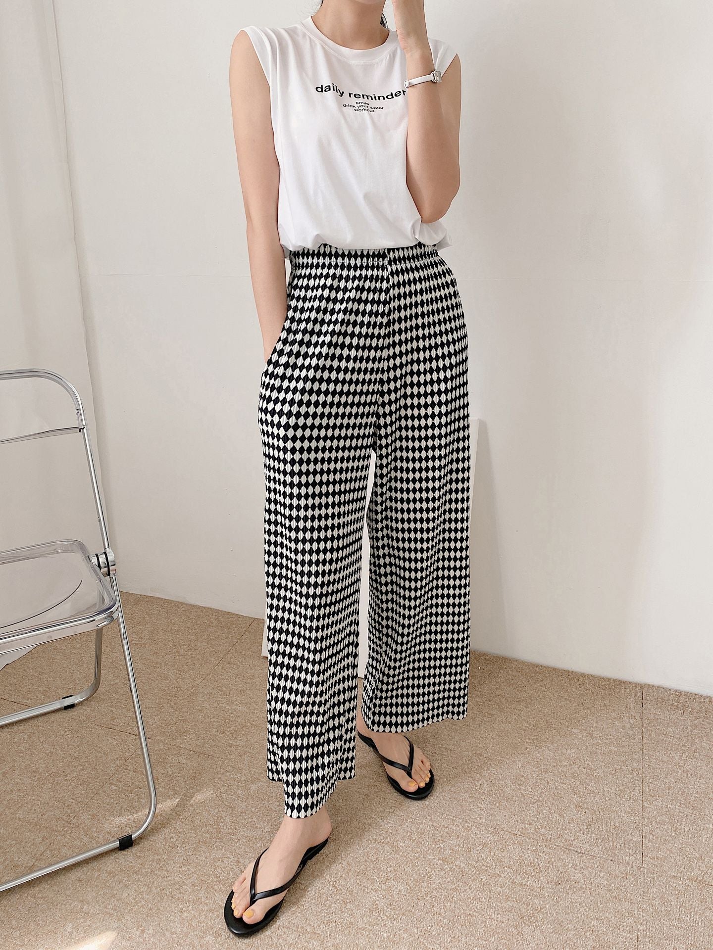 Diamond Plaid High Waist Wide Pants