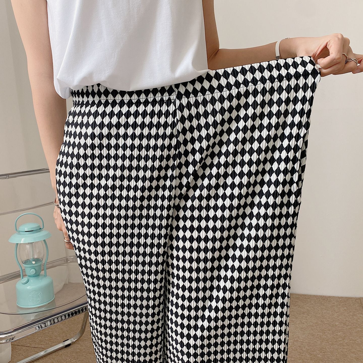 Diamond Plaid High Waist Wide Pants