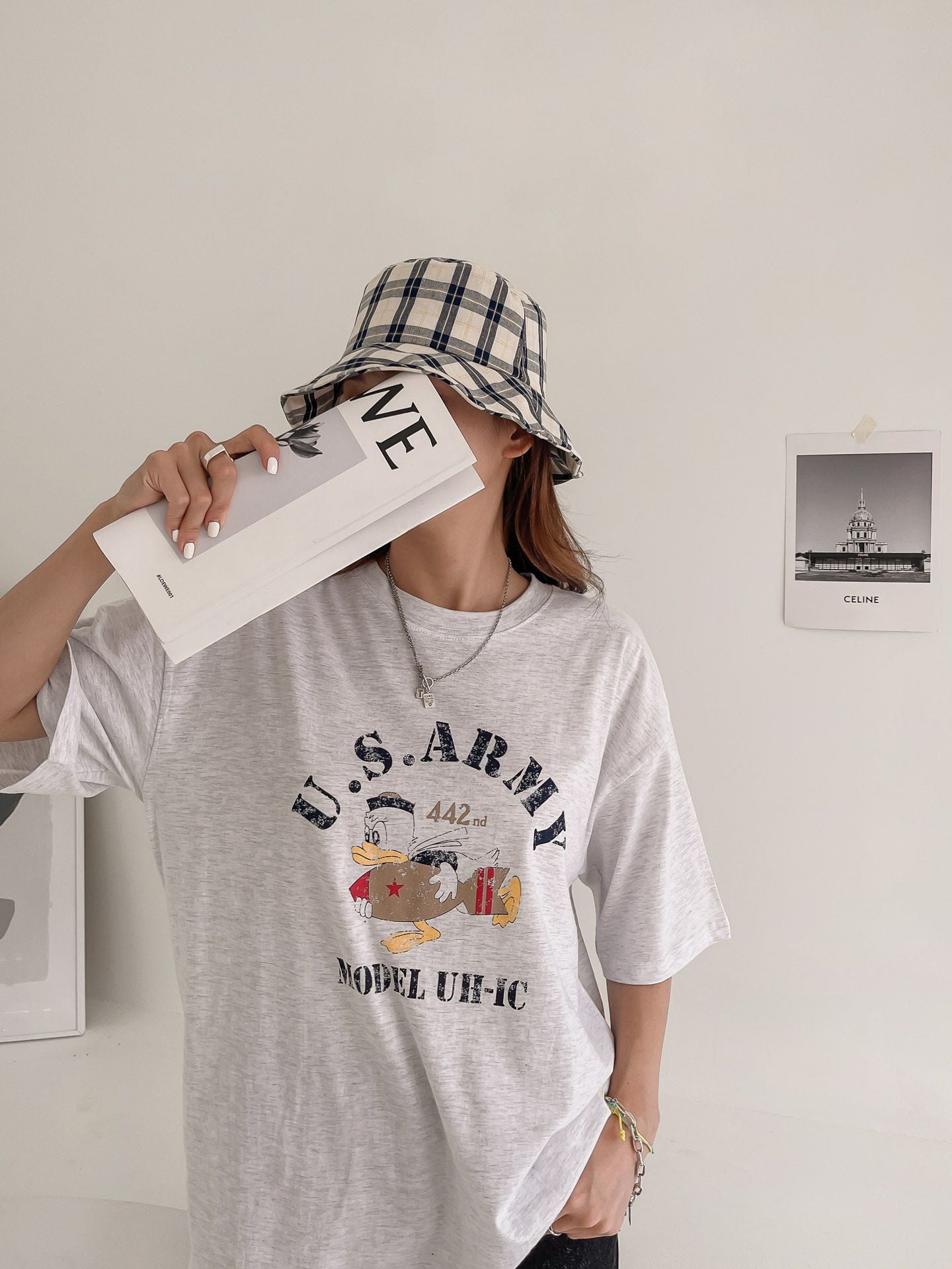 US Army Print Overfit Boxy Cotton T-shirts