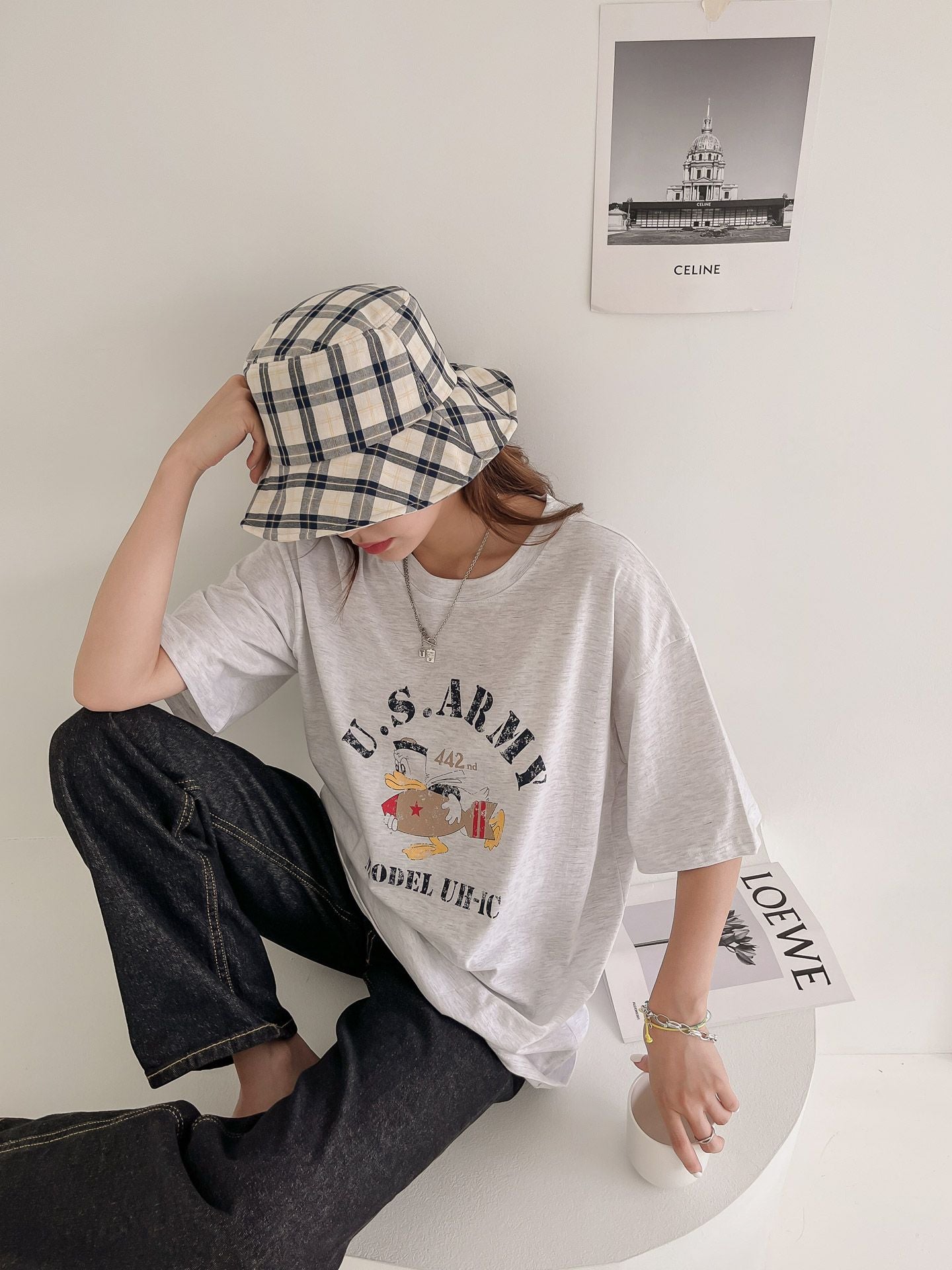 US Army Print Overfit Boxy Cotton T-shirts