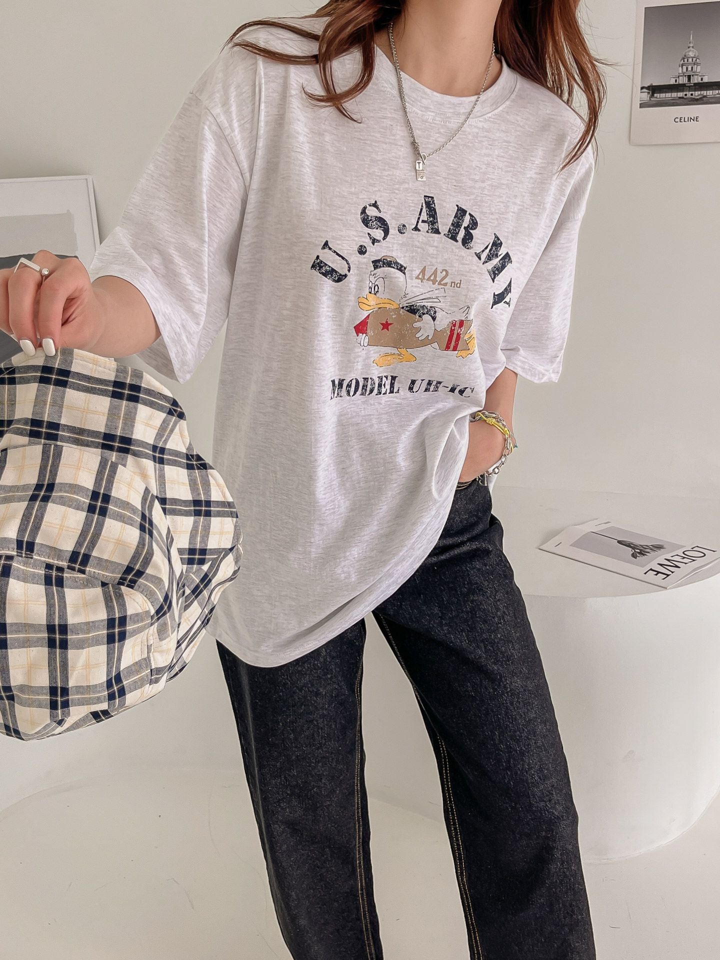 US Army Print Overfit Boxy Cotton T-shirts