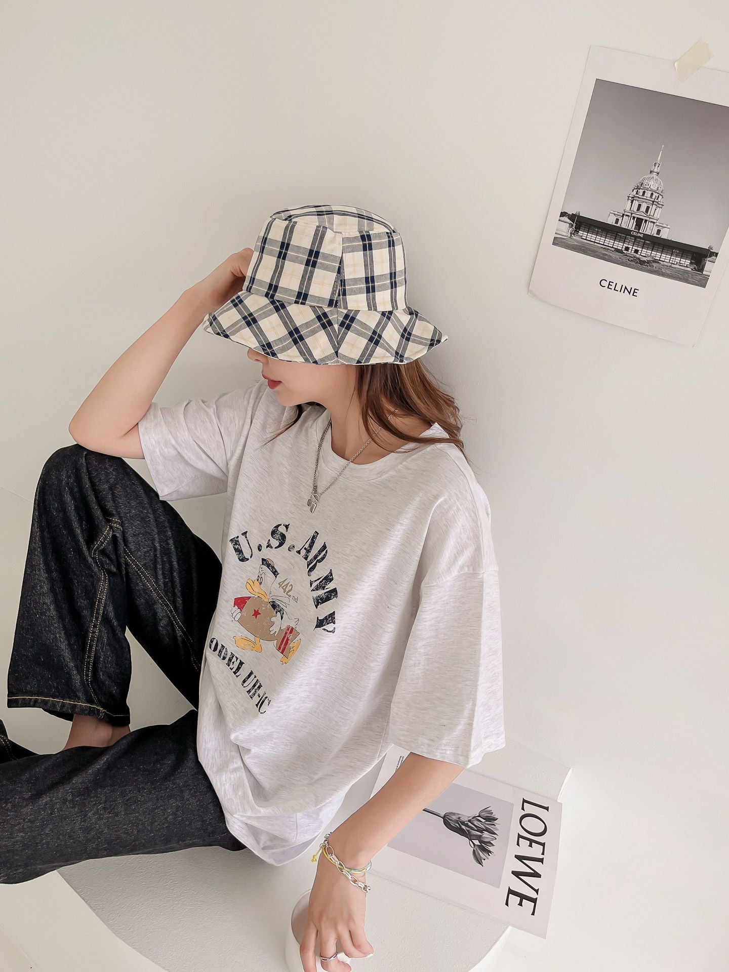 US Army Print Overfit Boxy Cotton T-shirts