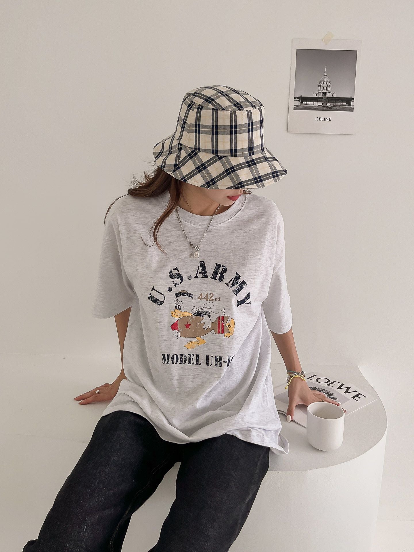 US Army Print Overfit Boxy Cotton T-shirts