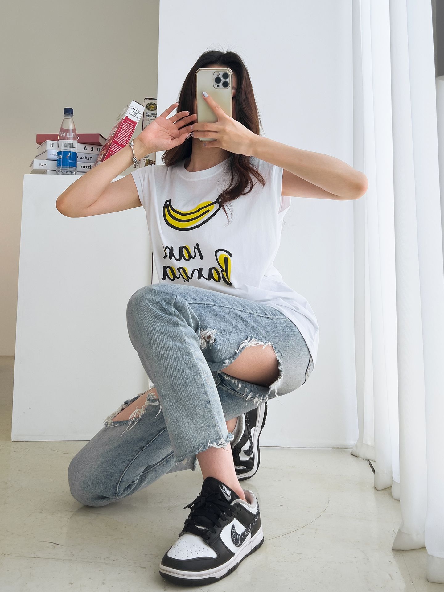 Banana Print Sleeveless Top Cotton T-shirts