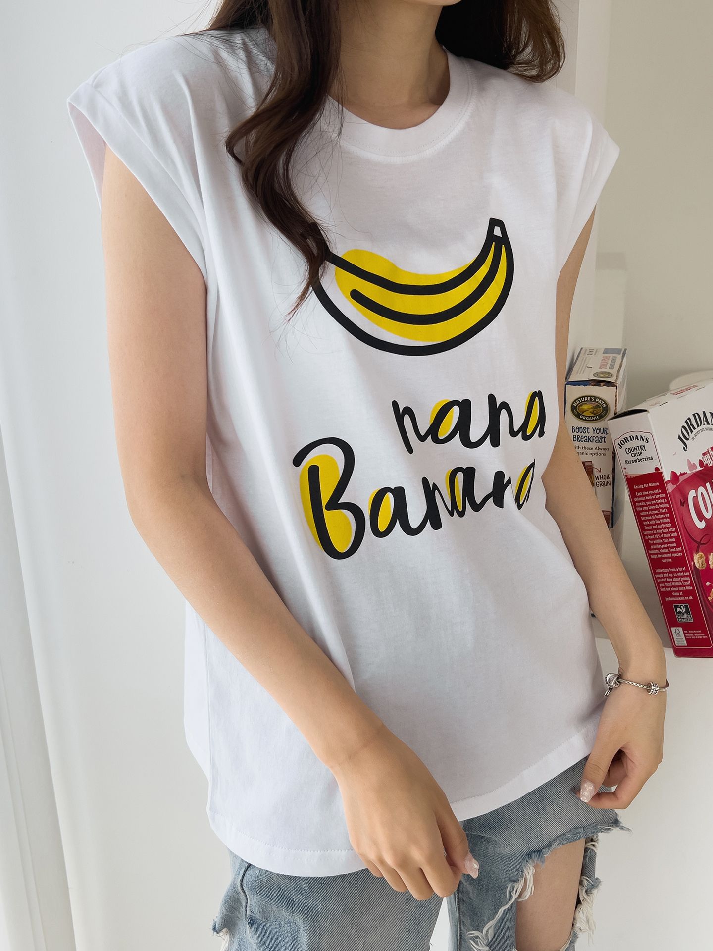 Banana Print Sleeveless Top Cotton T-shirts