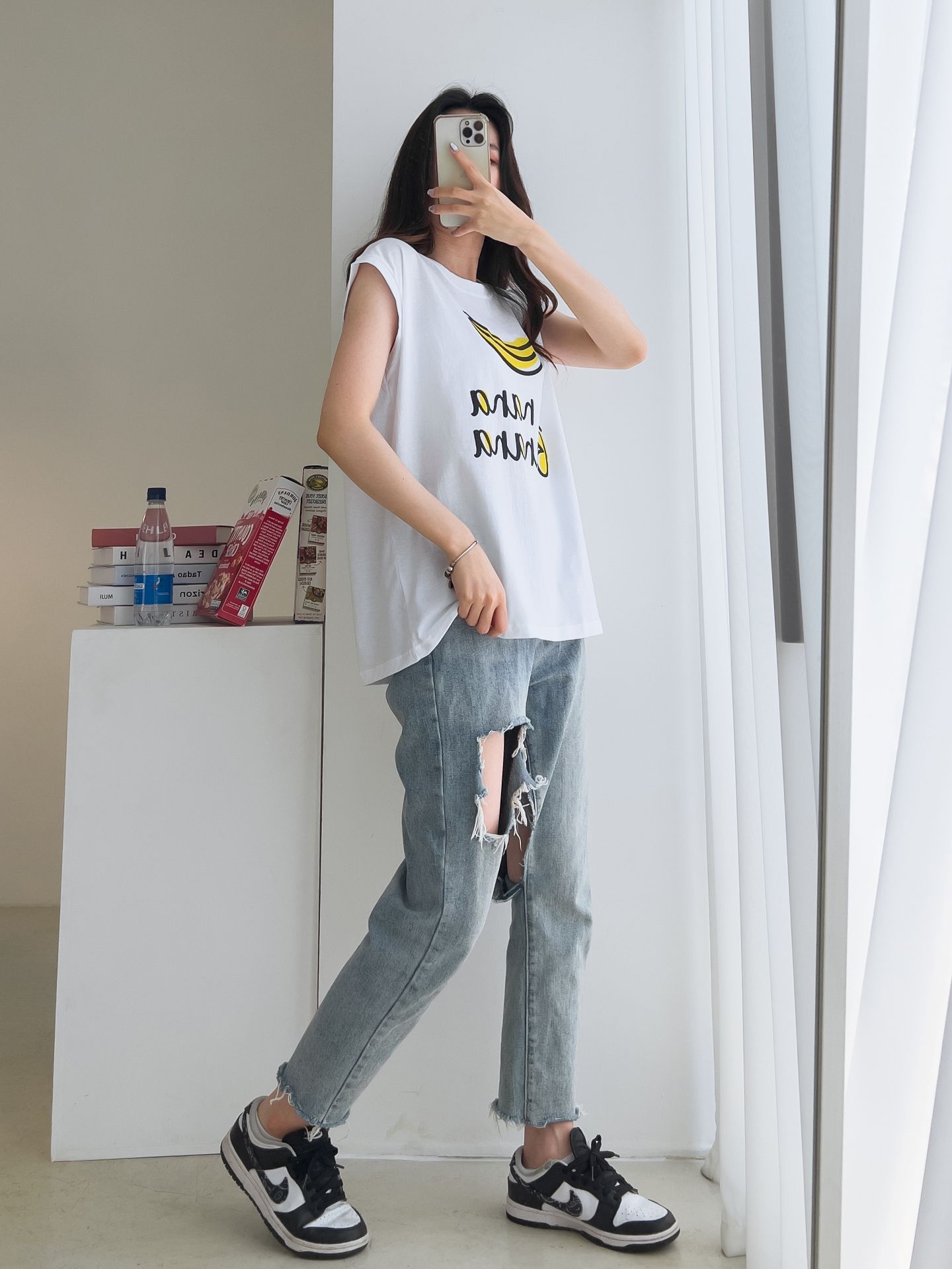 Banana Print Sleeveless Top Cotton T-shirts