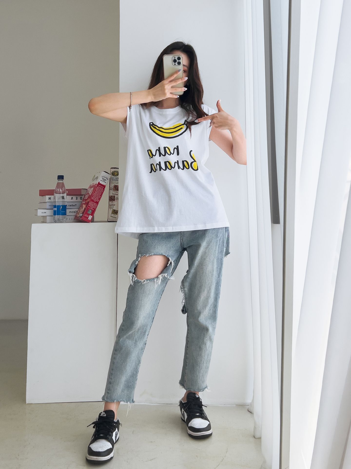 Banana Print Sleeveless Top Cotton T-shirts