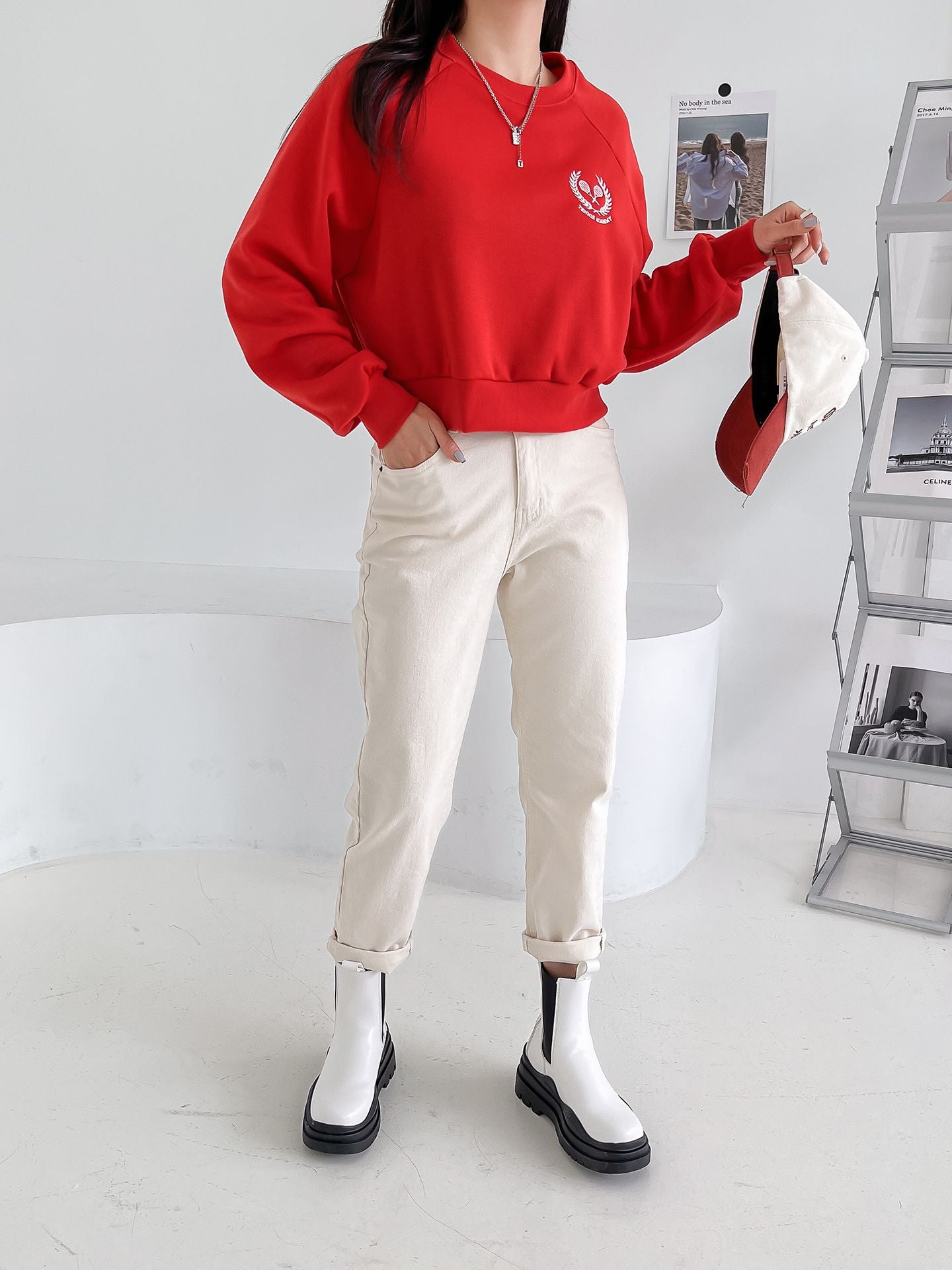 Tennis Embroidery Raglan Sleeve Sweatshirts