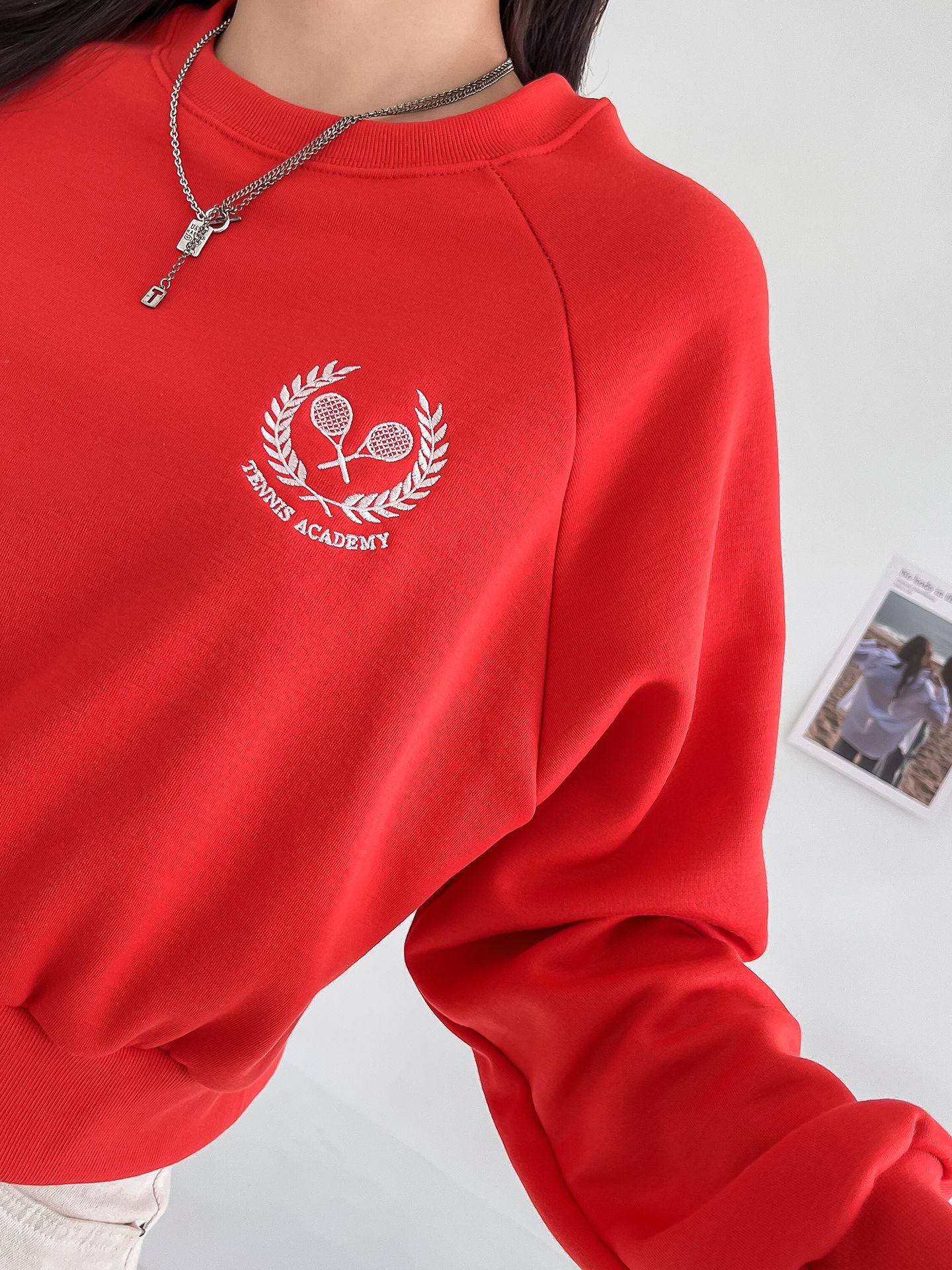 Tennis Embroidery Raglan Sleeve Sweatshirts