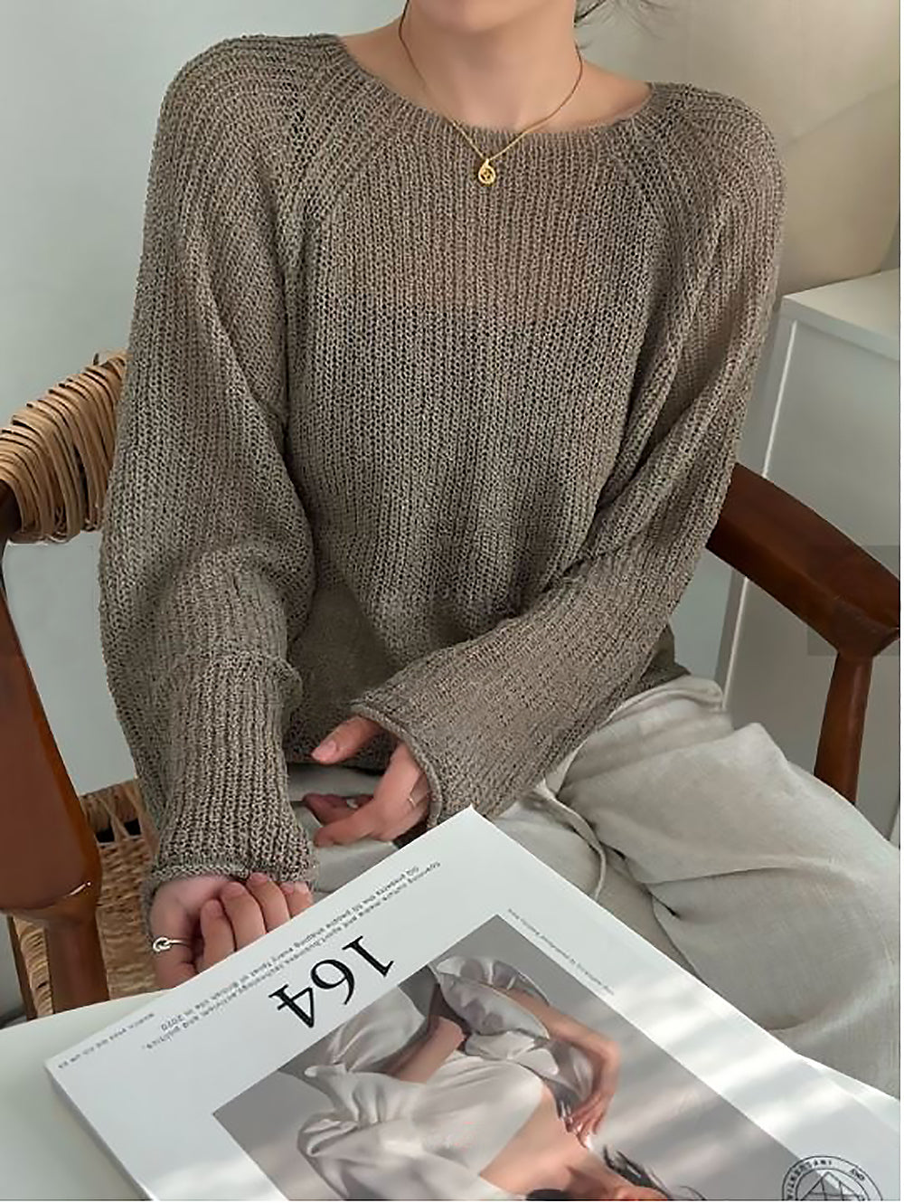 Wide Boat Neck Crochet Knit Top
