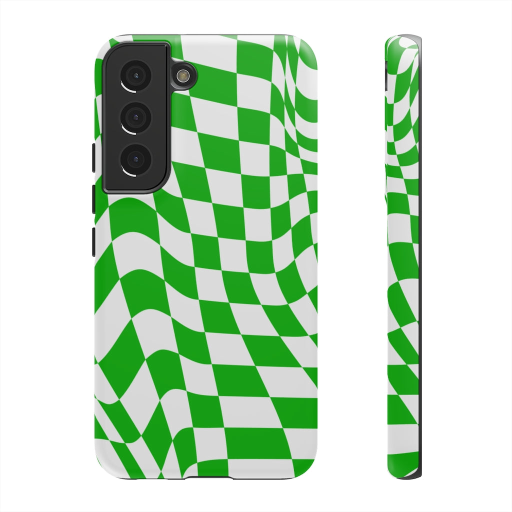 Old School Checkered Retro Groovy Vibe Wavy Checkerboard Phone Case / Retro Green