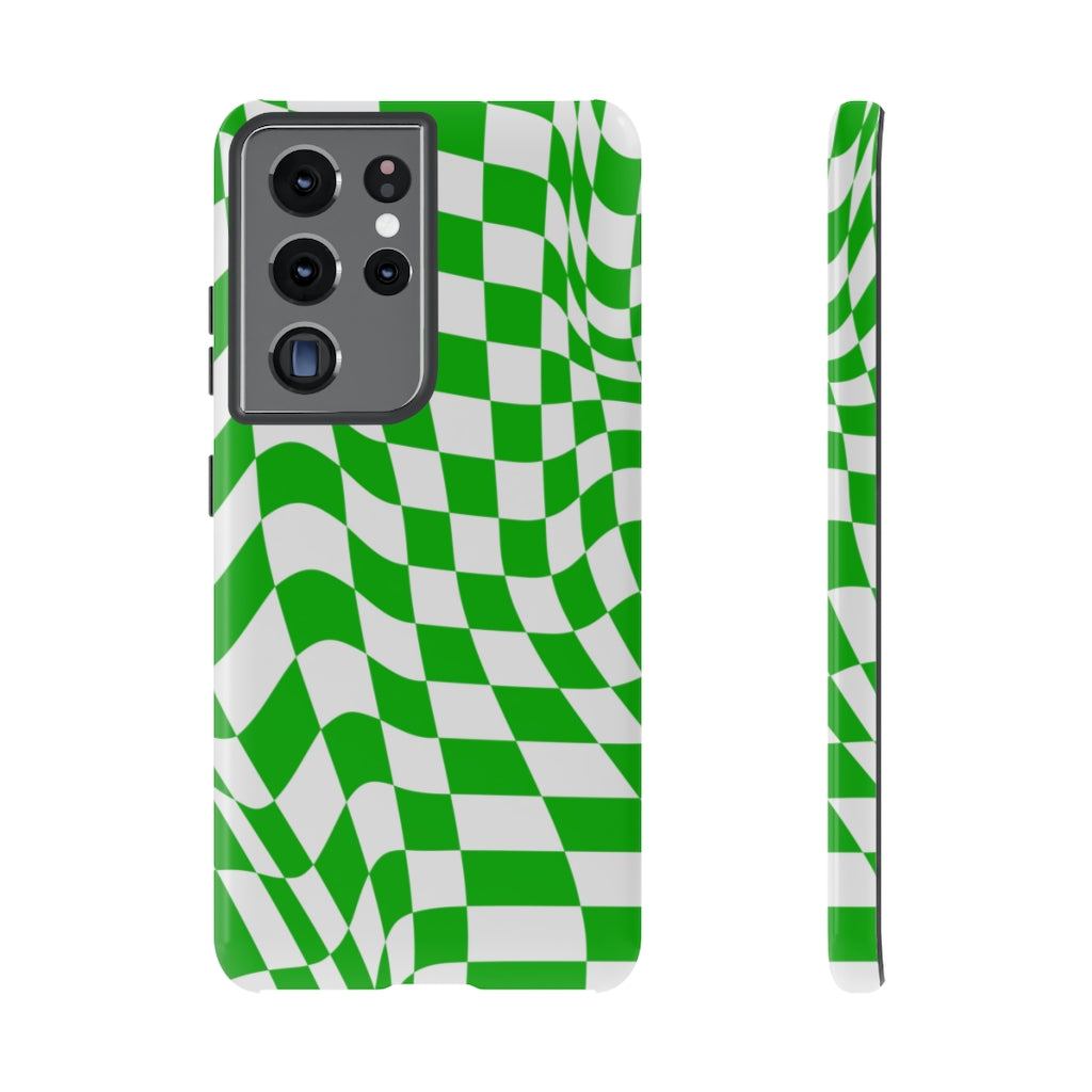 Old School Checkered Retro Groovy Vibe Wavy Checkerboard Phone Case / Retro Green