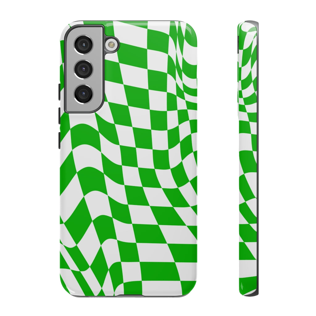 Old School Checkered Retro Groovy Vibe Wavy Checkerboard Phone Case / Retro Green