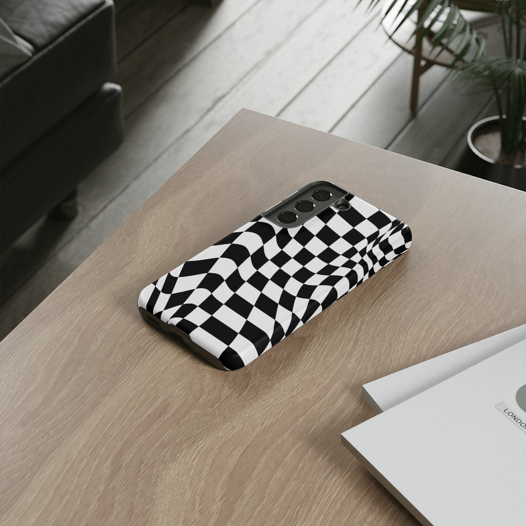 Old School Checkered Retro Groovy Vibe Wavy Checkerboard Phone Case