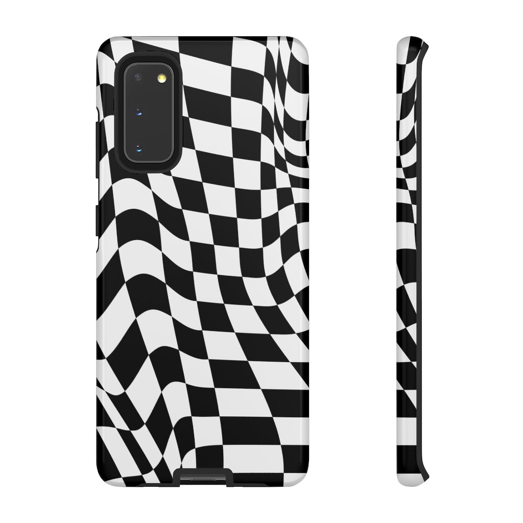 Old School Checkered Retro Groovy Vibe Wavy Checkerboard Phone Case