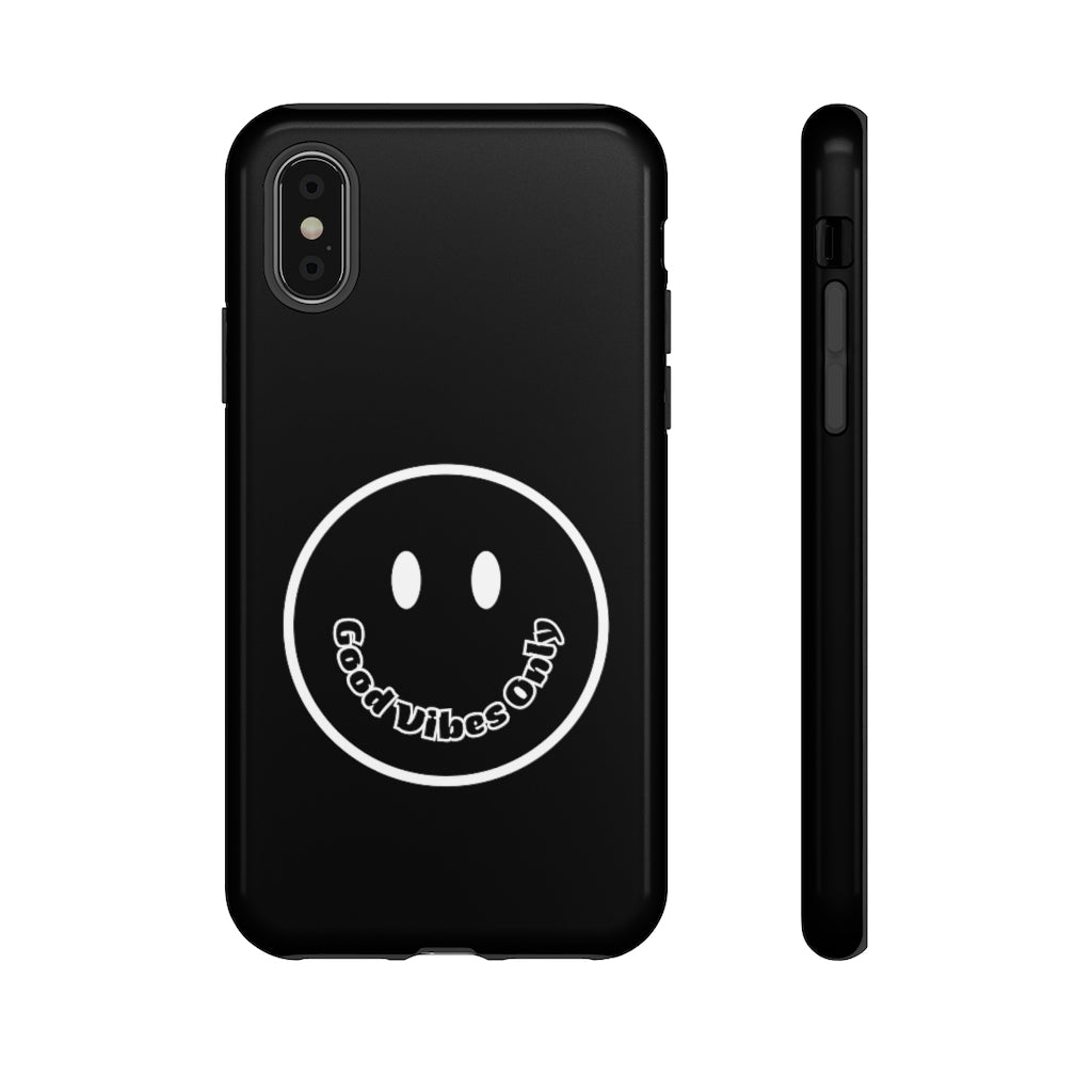 Smiley Happy Face Good Vibes Only Message Printed Phone Case / Black Case