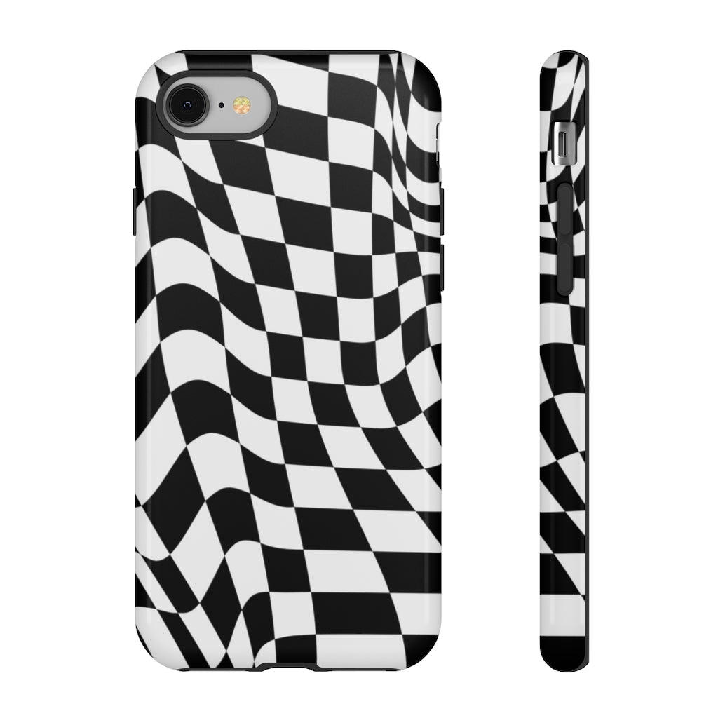 Old School Checkered Retro Groovy Vibe Wavy Checkerboard Phone Case