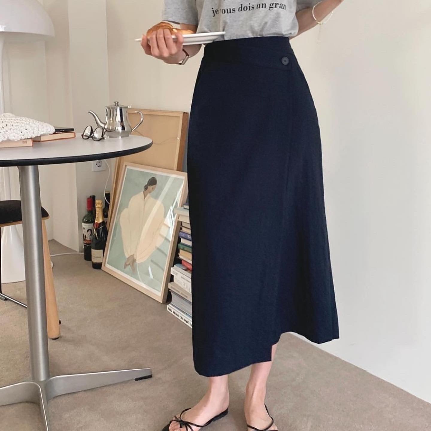 High Waisted Skirt Bias Waist Button