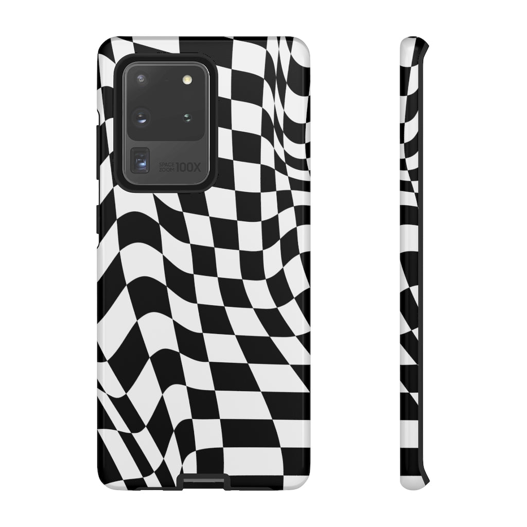 Old School Checkered Retro Groovy Vibe Wavy Checkerboard Phone Case