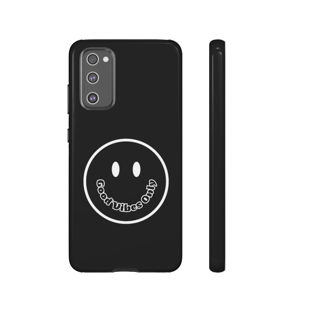 Smiley Happy Face Good Vibes Only Message Printed Phone Case / Black Case