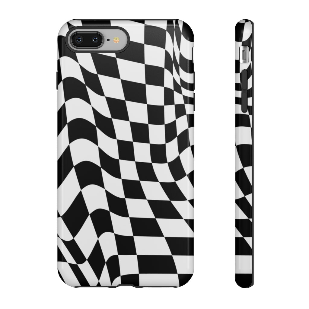 Old School Checkered Retro Groovy Vibe Wavy Checkerboard Phone Case