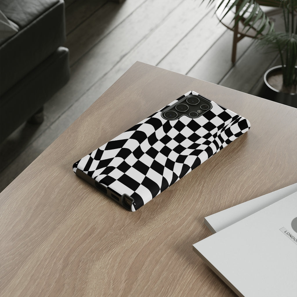 Old School Checkered Retro Groovy Vibe Wavy Checkerboard Phone Case