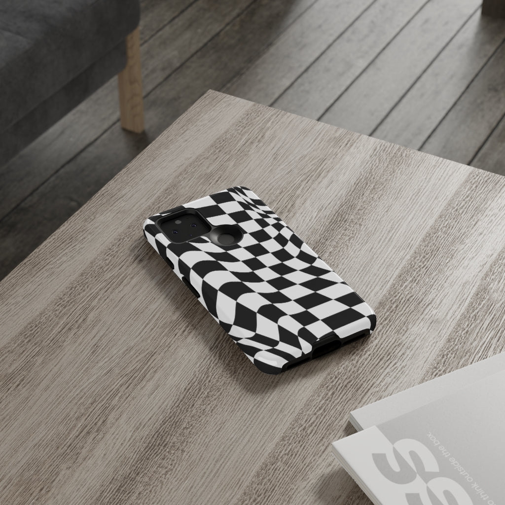 Old School Checkered Retro Groovy Vibe Wavy Checkerboard Phone Case