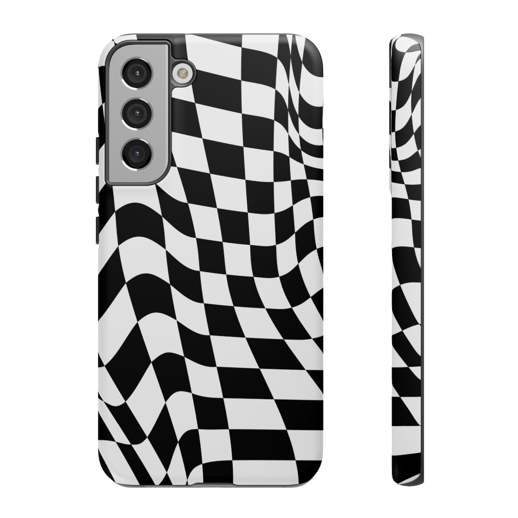 Old School Checkered Retro Groovy Vibe Wavy Checkerboard Phone Case