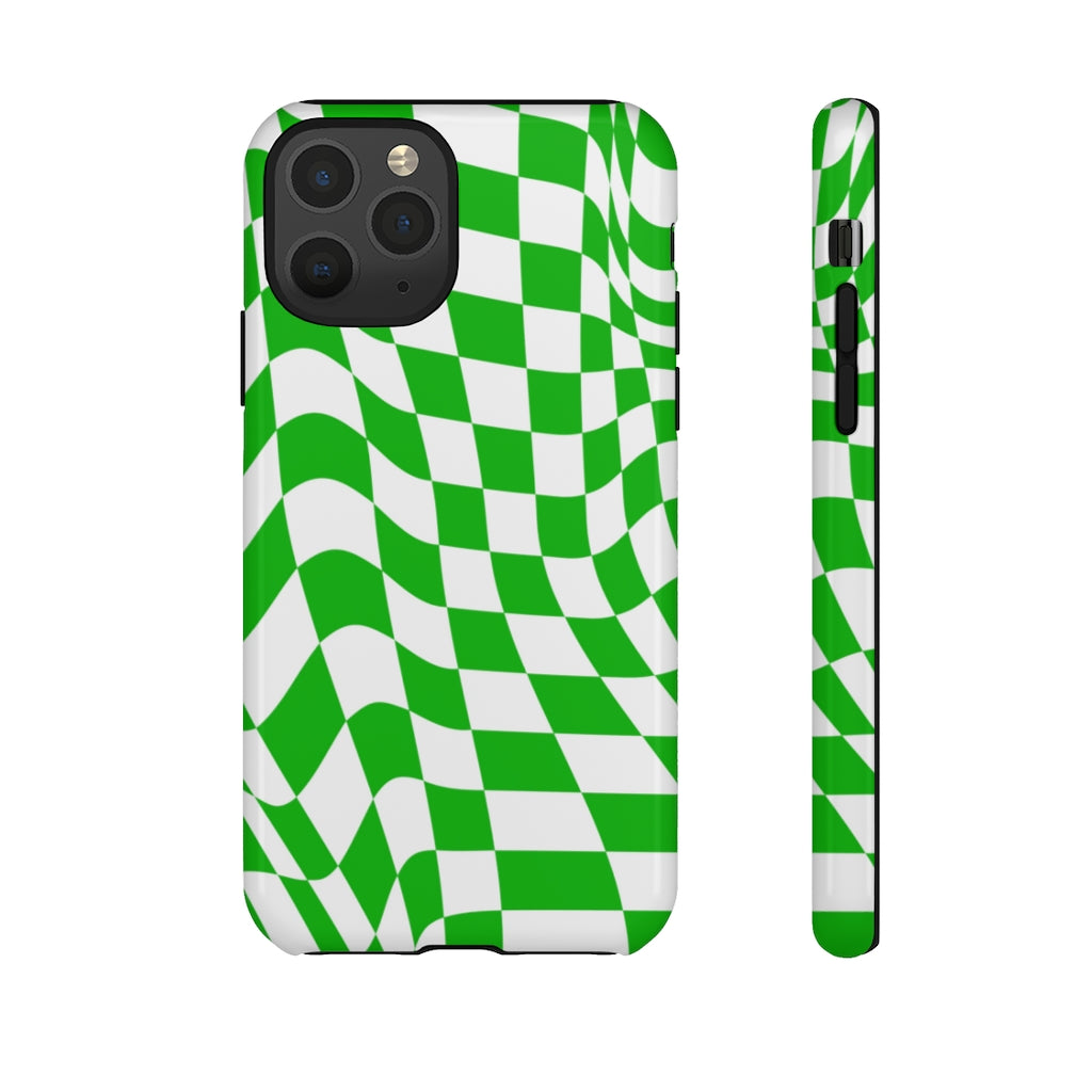 Old School Checkered Retro Groovy Vibe Wavy Checkerboard Phone Case / Retro Green
