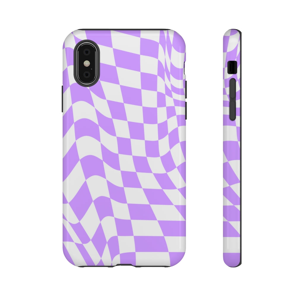 Old School Checkered Retro Groovy Vibe Wavy Checkerboard Phone Case / Purple