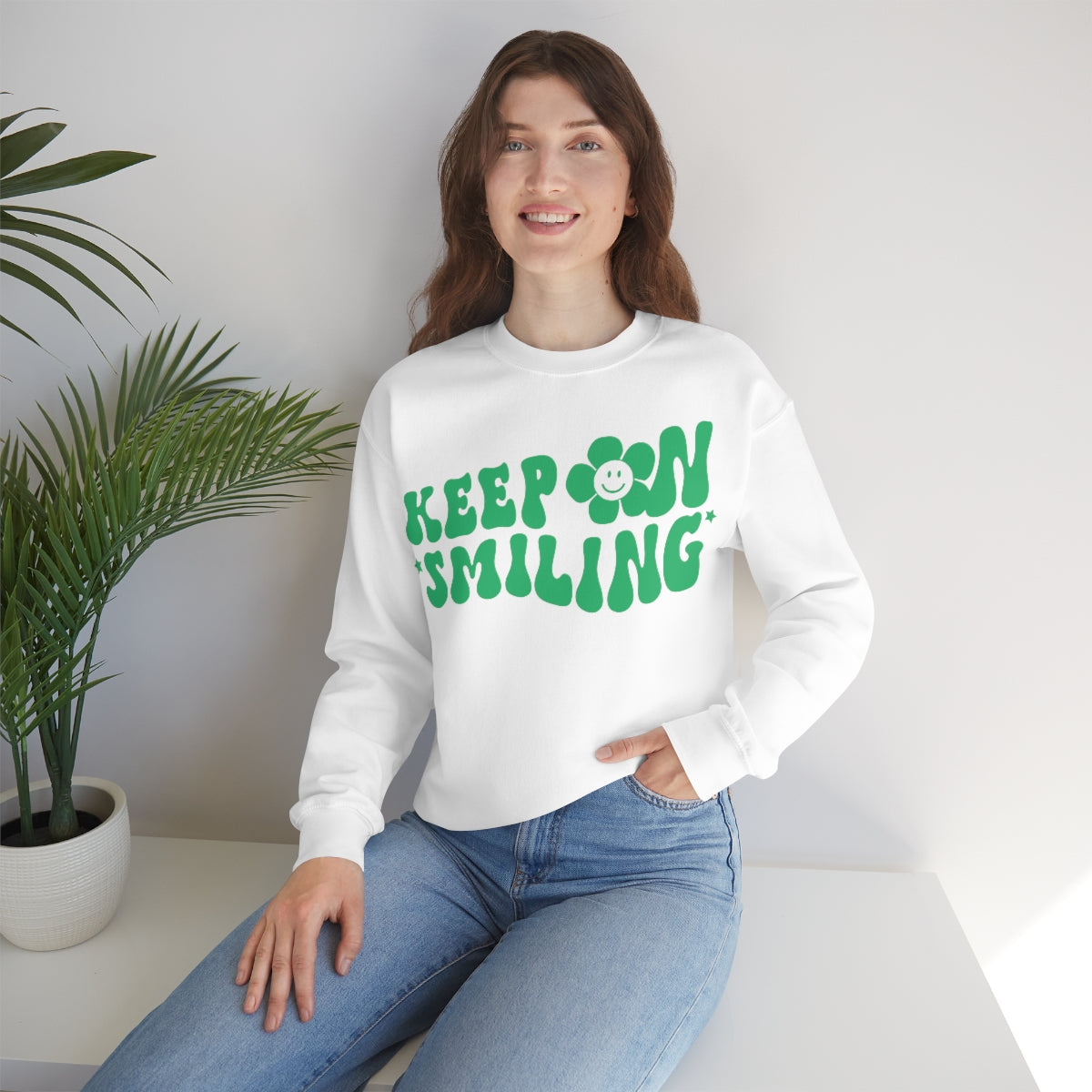 Keep On Smiling Sweatshirt / Unisex Heavy Blend™ Crewneck Sweatshirt / Green