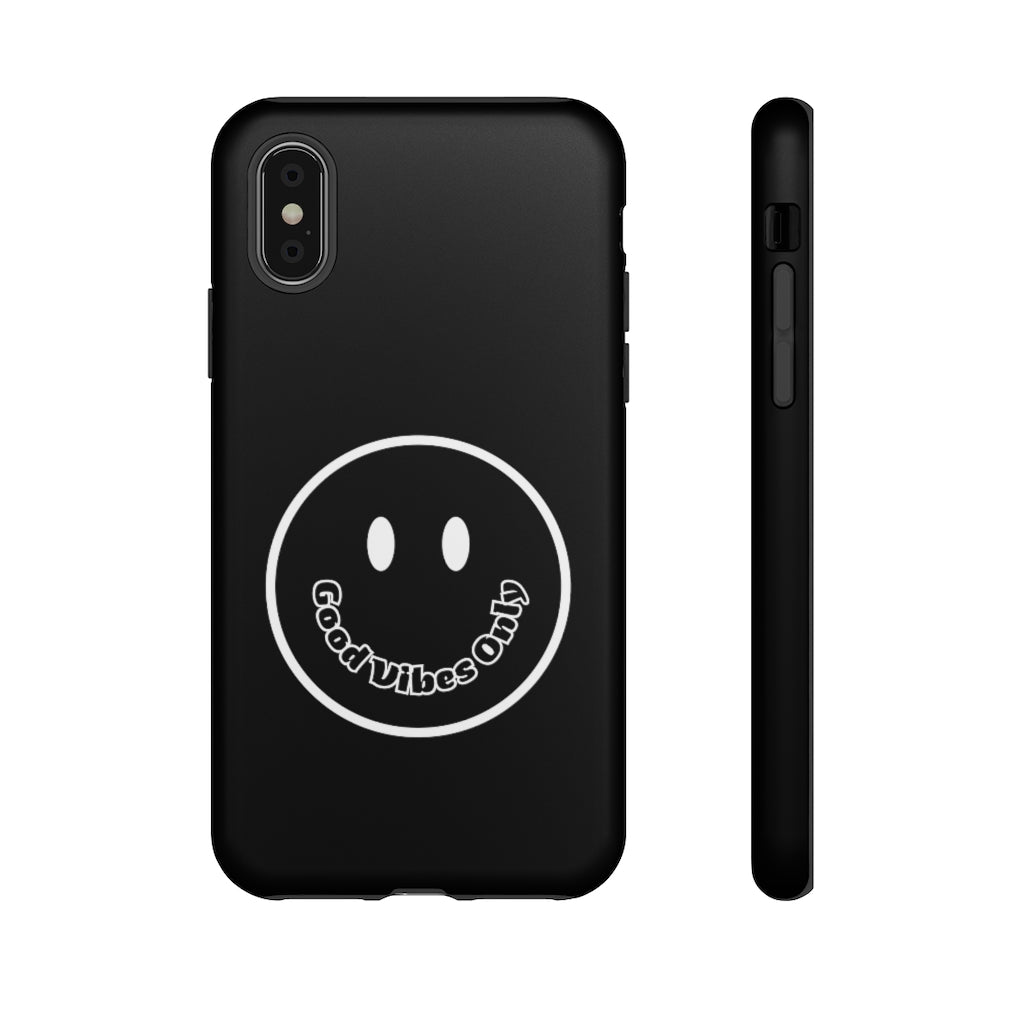 Smiley Happy Face Good Vibes Only Message Printed Phone Case / Black Case